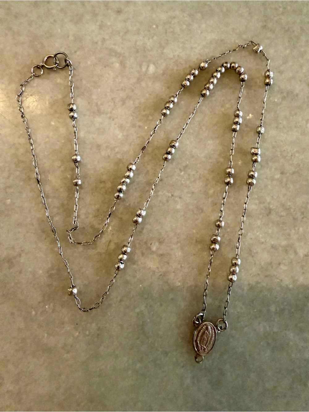 Sterling Silver Rosary-Style Beaded Necklace